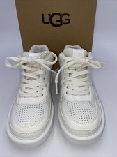 Women's Shoes UGG HIGHLAND Faux Leather Lace Up Sneakers WHITE size 5