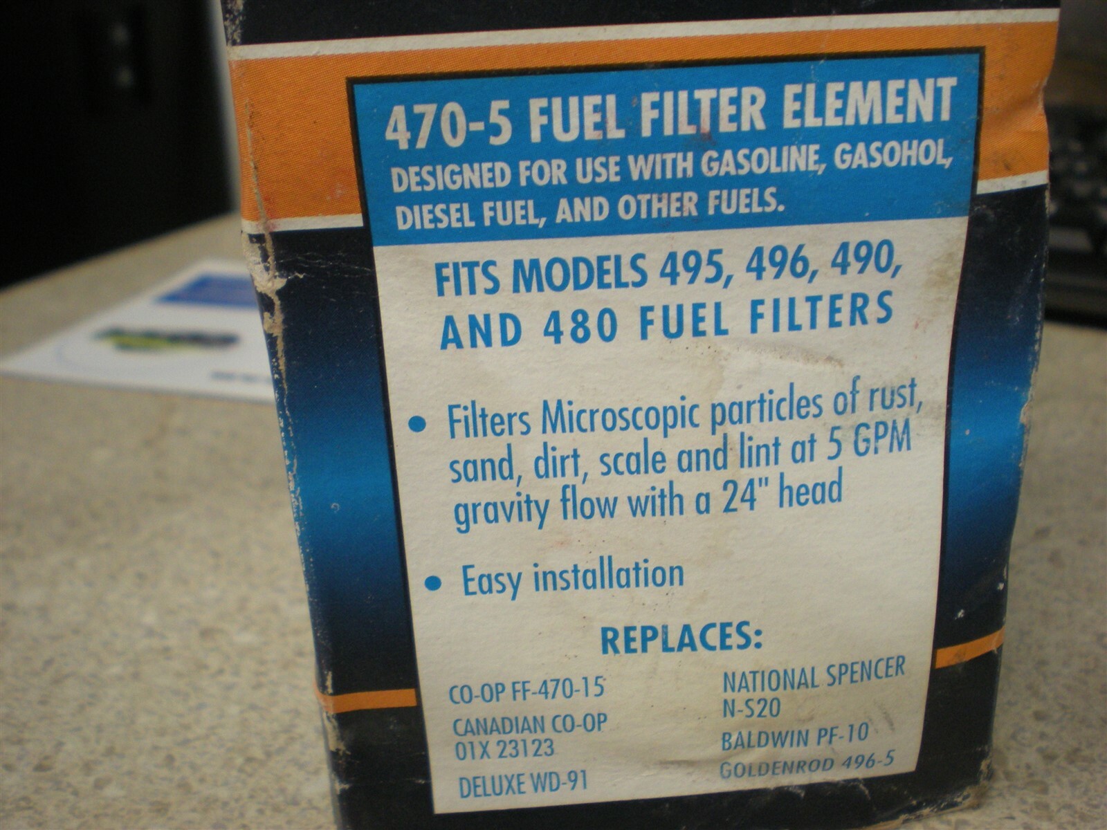 NOS Goldenrod 4705 Fuel Filter Element For Models 495/496/490/480