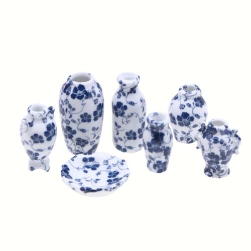 Juego de jarrones pequeños de porcelana hechos a mano vintage miniaturas para casa de muñecas escala 1:12 de 7 piezas - Imagen 7 de 8
