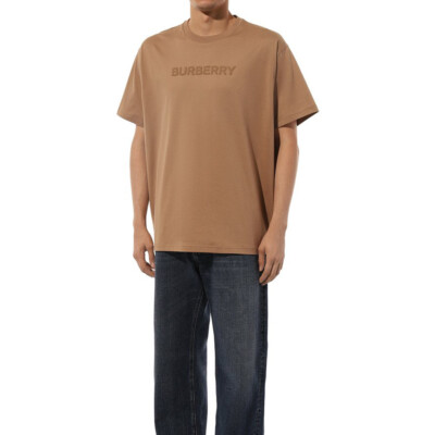 Tシャツ・カットソー BURBERRY Camel Cotton Sweatshirt Burberry Label Applique Cotton Oversized T-Shirt Camel Men's