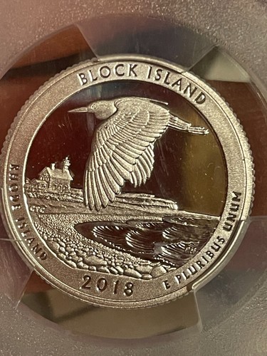 2018-S 25c Silver Block Island NP ATB Quarter PCGS PR-70DCAM Flag Label - Picture 14 of 16