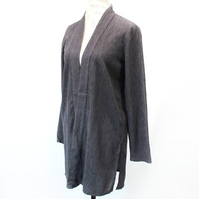 Eileen Fisher Plus Brown Crinkled Open Front Long Cardigan 3X