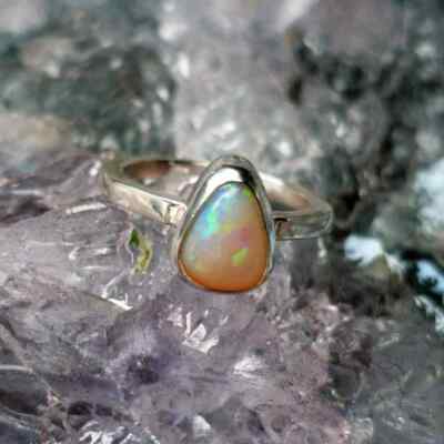 'Glimmer Dew' Natural Lightning Ridge Crystal Opal 0.80ct 925 Silver Custom-m...
