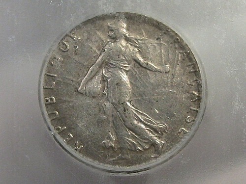 Key Date AU 1911 Silver 50 Centimes France ICG AU50 Details Minor Damage KM#854. - 第 1/6 張圖片
