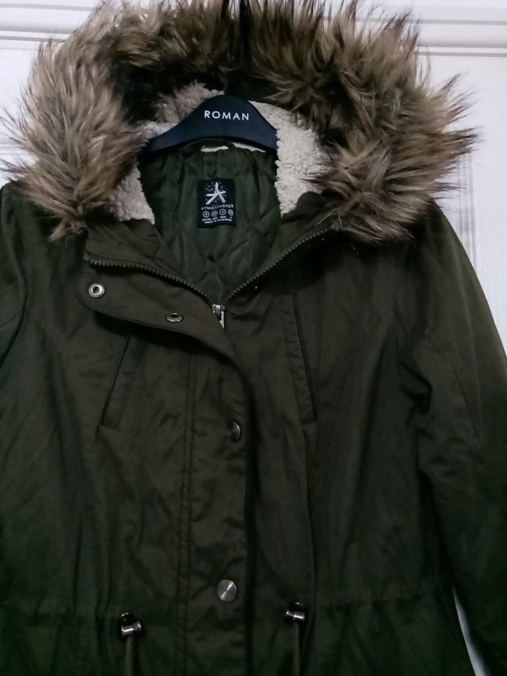 Atmosphere Khaki Padded Parka Coat Size 8 - Image 4 of 4