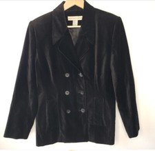 Vintage Apostrophe Black Velvet Double Breasted Blazer Size 8 Preppy Whimsigoth