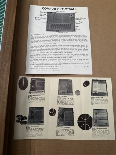 Computamatic Football Vintage 60s 70s 1969 Computer Game System with Box&Manuals - Picture 3 of 7