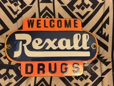 Vintage Rexall Drugs Porcelain Sign - General Store Country Gas Pump Plate Sign