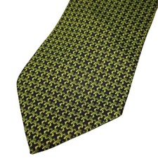 Brooks Brothers Basics Mens Silk Tie Lime Green Navy Blue Geometric Made in USA