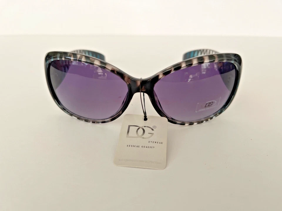 Gafas de sol envolventes ovaladas de gran tamaño DG marco a rayas turquesa negro calidad óptica Foto 3 de 4