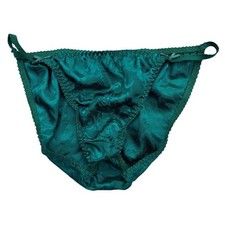 Vtg Sz-6 Floral Embossed Satin String Bikini Panties Damaged