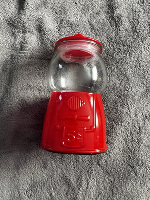 Cookie Candy Jar Gum Ball Machine 5 Cent Sleigh Bell Bistro Sealed Lid Red 8x4.5