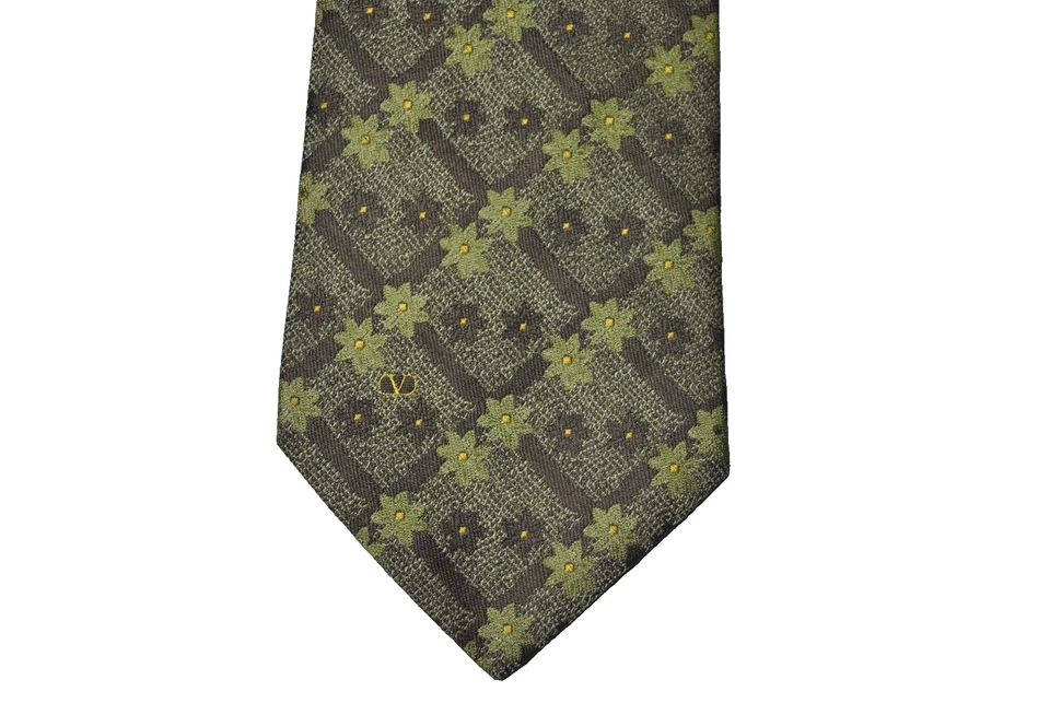 Corbata VALENTINO HECHA EN ITALIA Seda Floral Color Verde/Marrón L58 W3.9 Foto 4 de 4