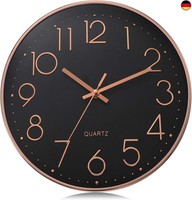 Lafocuse Schwarz Modern Wanduhr Lautlos 30Cm, 3D Ziffern Rosegold Ohne