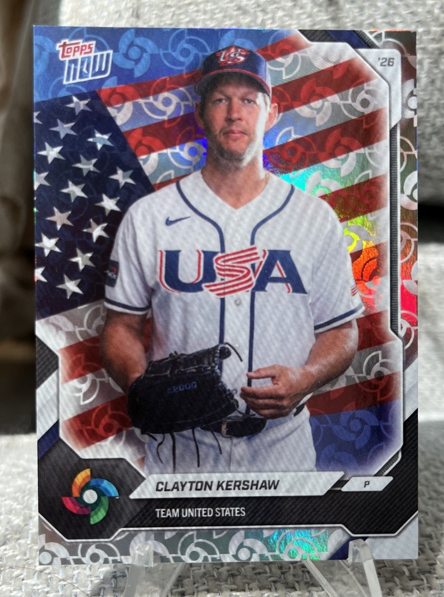 2026WBC限定 缶バッジ　アクリルスタンド　USA KERSHAW Clayton Kershaw 2026 Topps Now WBC Logo Variation USA06 World
