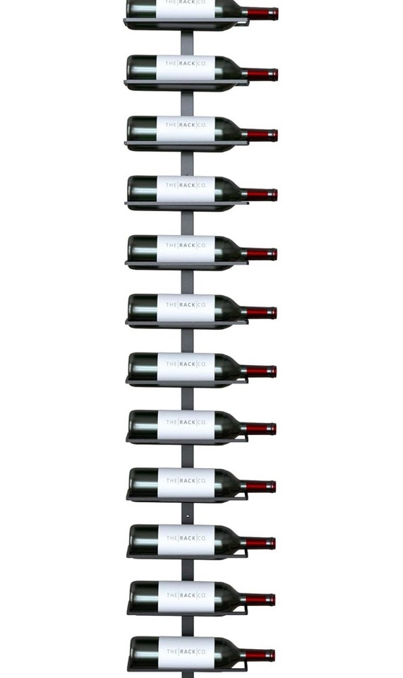 TheRackCo. Portabottiglie Da Parete In Metallo - Doppia Rastrelliera Per 12 Bottiglie, Design Industriale Nero Opaco, 137 Cm Di Altezza - Include Cavatappi Gratuito E Kit Di Montaggio