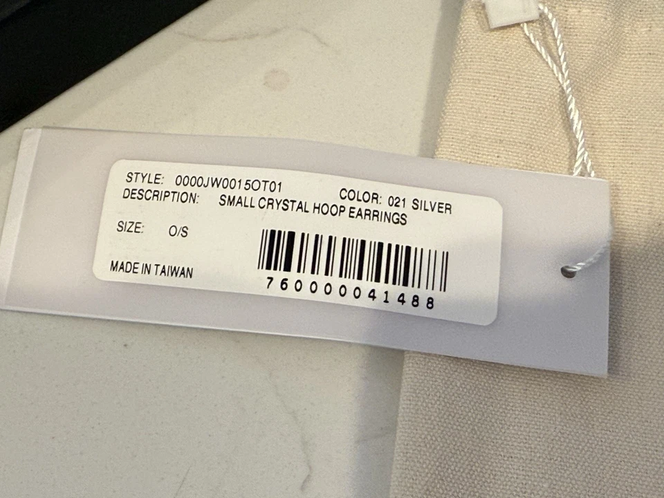 AREA Silver Metal & Crystal Embellished Small Hoop Earrings Retail $250 - Image 4 of 4