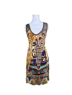 Save the Queen Italy Abstract Mesh Dress Embroidered Sheer Asymmetrical Y2K S