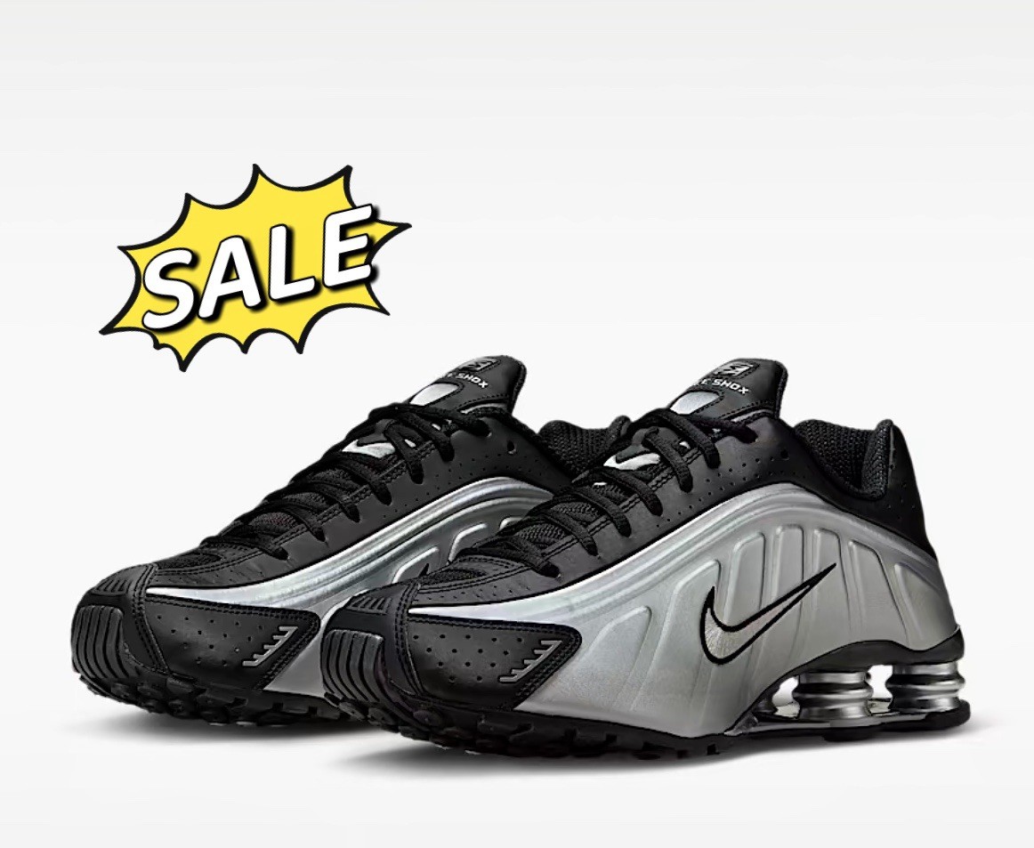 Nike Shox R4 Metallic Silver Black Running Shoes HQ1988-007 Men's