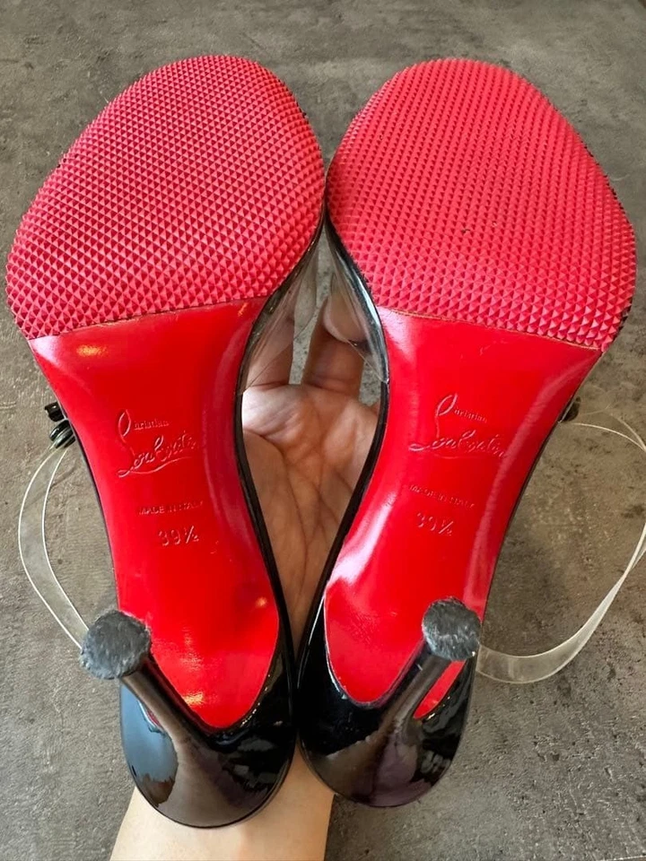 Sandalias de tacón Christian Louboutin de cuero talla 39 1/2 negras cinta usadas Foto 2 de 4