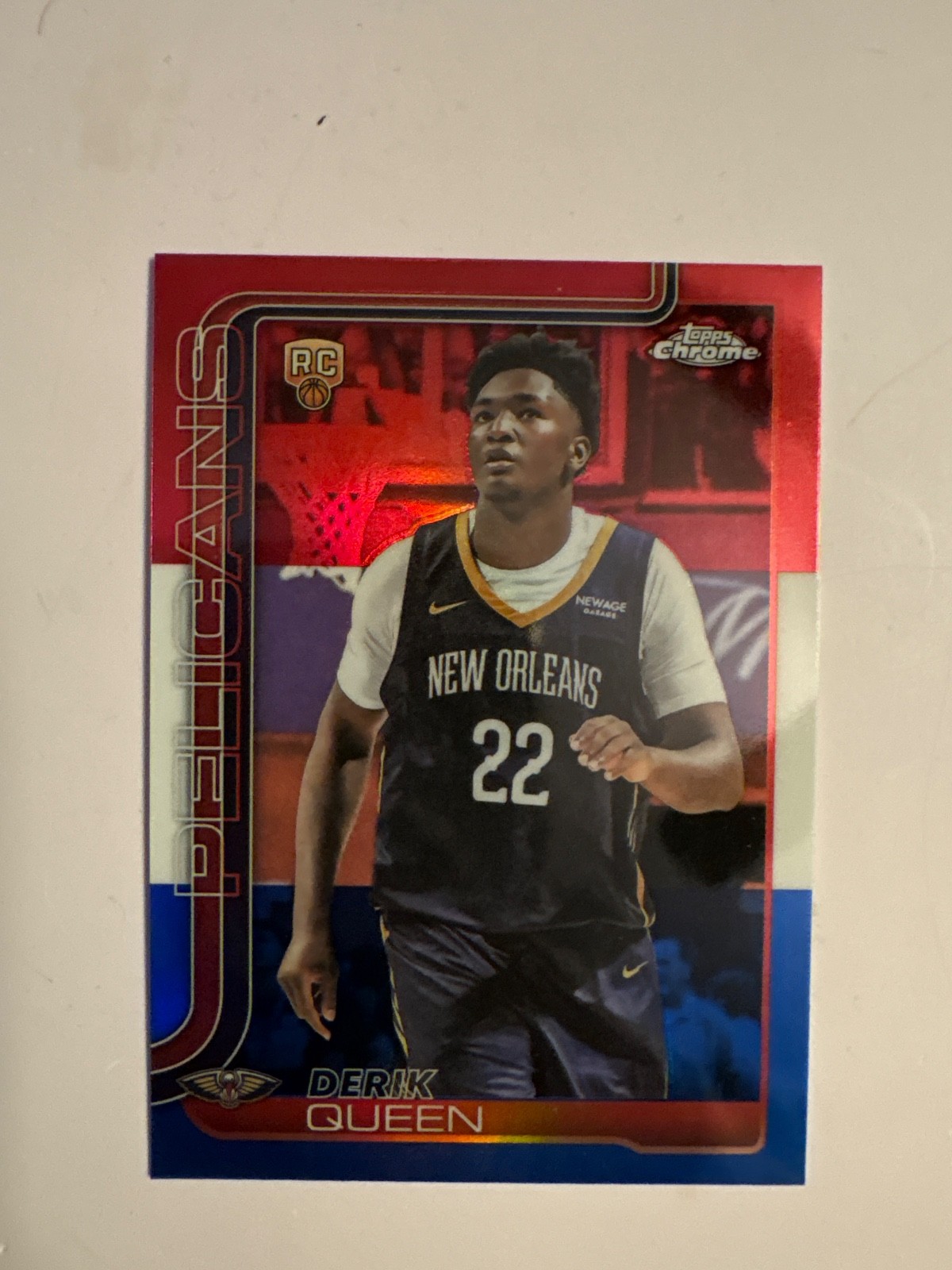 2025-26 Topps Chrome Derik Queen Red White Blue Refractor RC SP #263 Pelicans