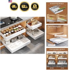 4 Pack Expandable Pull Out Cabinet Organizer 21"Deep With Raising Pad for Fra...