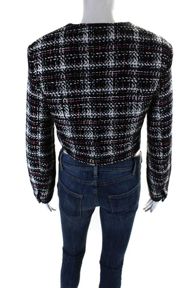 Chaqueta Chanel para mujer a cuadros de tweed recortada con botones negra blanca rosa talla FR 38 Foto 3 de 4