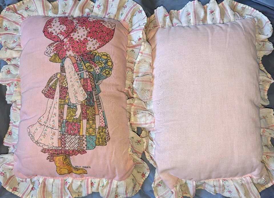 Vintage Handmade Pair of Holly Hobbie Pillows Licensed Fabric Pink Hat - image 2 of 4