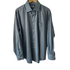 Peter Millar Button Up Plaid Shirt Men  s Size XL Blue 100 Cotton Preppy