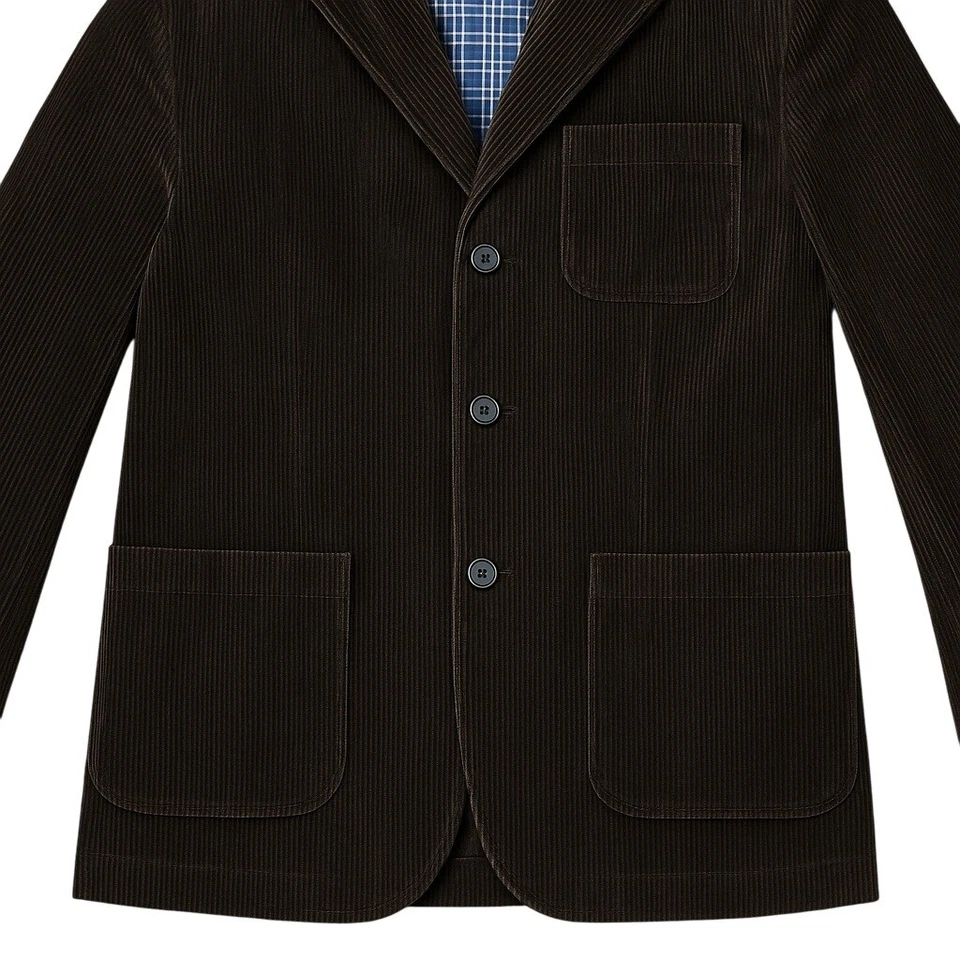 Chaps Mens Corduroy Blazer Jacket Brown Plaid Lined 3 Button Casual Work M - Image 2 of 4