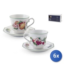 6 Tea Cups Victorian Orchard Made In Earthenware With Saucers Cc220