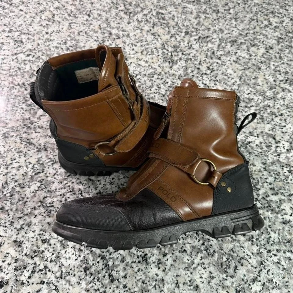 Polo Ralph Lauren Conquest III Boots Mens 13 Brown Leather Good Dual Zip Strap Polo Ralph Lauren Conquest H III-BO-WBT Burnished Leather  main image 3