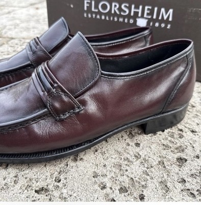 Florsheim Como Black/Burgundy Leather Slip On Loafer PICK  display picture 1