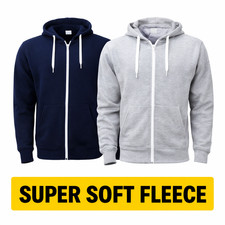 Mens Plain Fleece Zip Up Top Zipper Hoody Sweatshirt Jacket Jumper Hoodie S-5XL