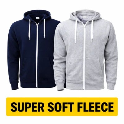 Mens Plain Fleece Zip Up Top Zipper Hoody Sweatshirt Jacket Jumper Hoodie S-5XL - Image 1 of 4