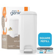 Diaper Genie Select Pail,White,Stainless Steel, 1 Diaper Pail,1 Square
