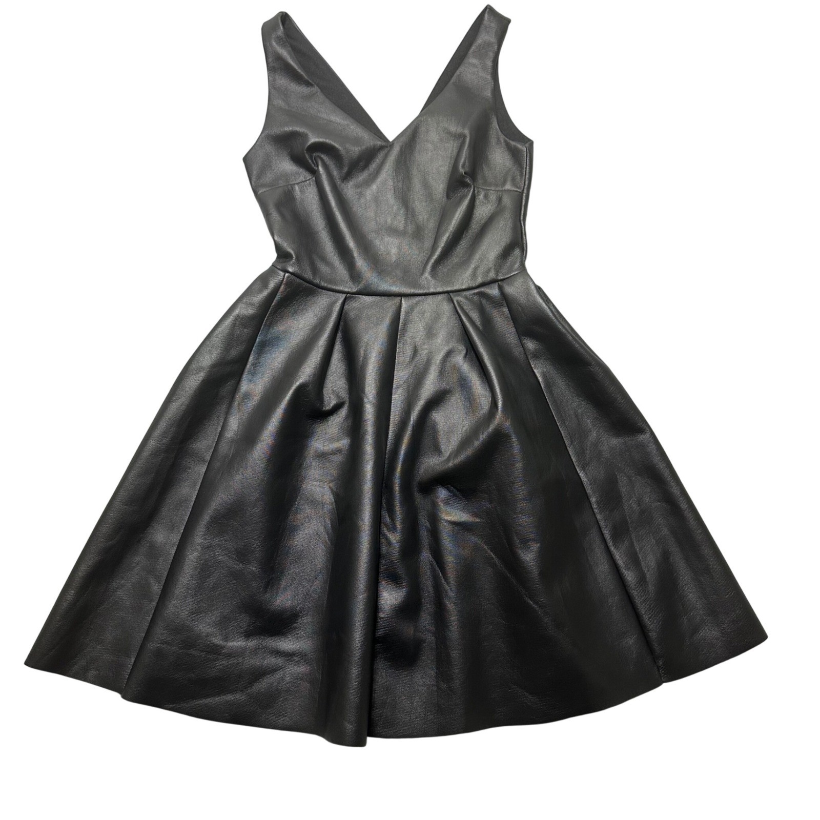 Rosie Harlow faux leather skater dress XS black fit & flare alt party vibe