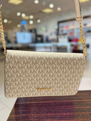 Michael Kors Jet Set Medium MK Logo Chain Full Flap Crossbody Bag