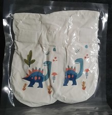 Toddler 4-6 Year Olds White Winter Snow Mittens With Blue Dinosaurs 
