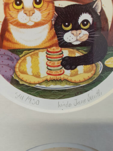 Gerahmte Linda Jane Smith Limited Edition Greedy Cats 4er Set signiert, Katzen fressen - Bild 4 von 10