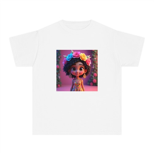Colorful Floral Boho Chic Youth Midweight Tee, Stylish Shirt,Gift for Girls, - Picture 5 of 34