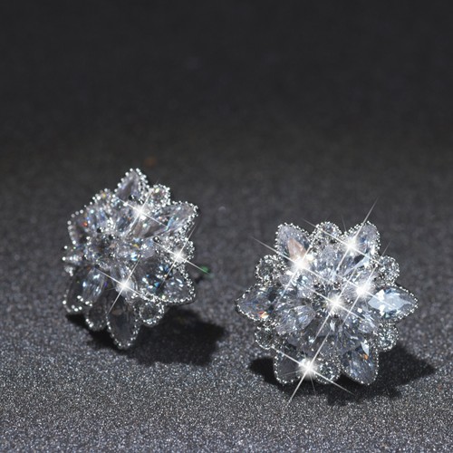 18k white gold made with SWAROVSKI crystal stud 3D lotus flower earrings 16.5mm - Picture 4 of 12