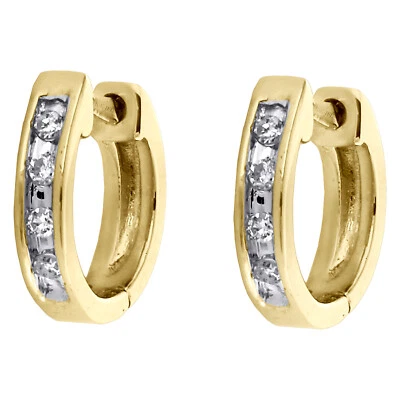 10K Gelbgold Runde Kanalgefasste Diamant Mini Klappcreolen 0,05 CT - Bild 1 von 4