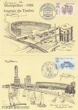 F18. 2 CP MONTPELLIER JOURNEES DU TIMBRE 1988 ET 1989 JEANJEAN