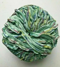Filati FF JOLLIET Ruffled Ribbon Yarn Skein #16 Sea Green Colored Edge ITALY FFF
