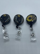 3 Pieces Retractable ID Badge Reel Holders Cute Sunflower ID Badge Reels Cat