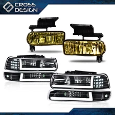Clear/Black LED Tube DRL Headlight & Fog Light Fit For 99-06 Silverado/Suburban