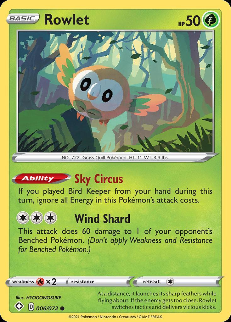 Pokemon Rowlet (6/73) Shining Fates LP REVERSE HOLO