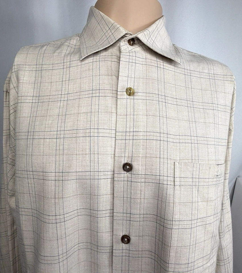Camisa Hart Schaffner Marx Hombre’s L Grande Larga Tostada/Azul 100% Algodón Cuadros Foto 3 de 4