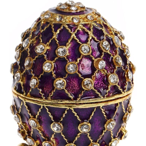 Enamel Purple Faberge Egg Jewelry Trinket Box with Crystal Embellishment. - Picture 3 of 6